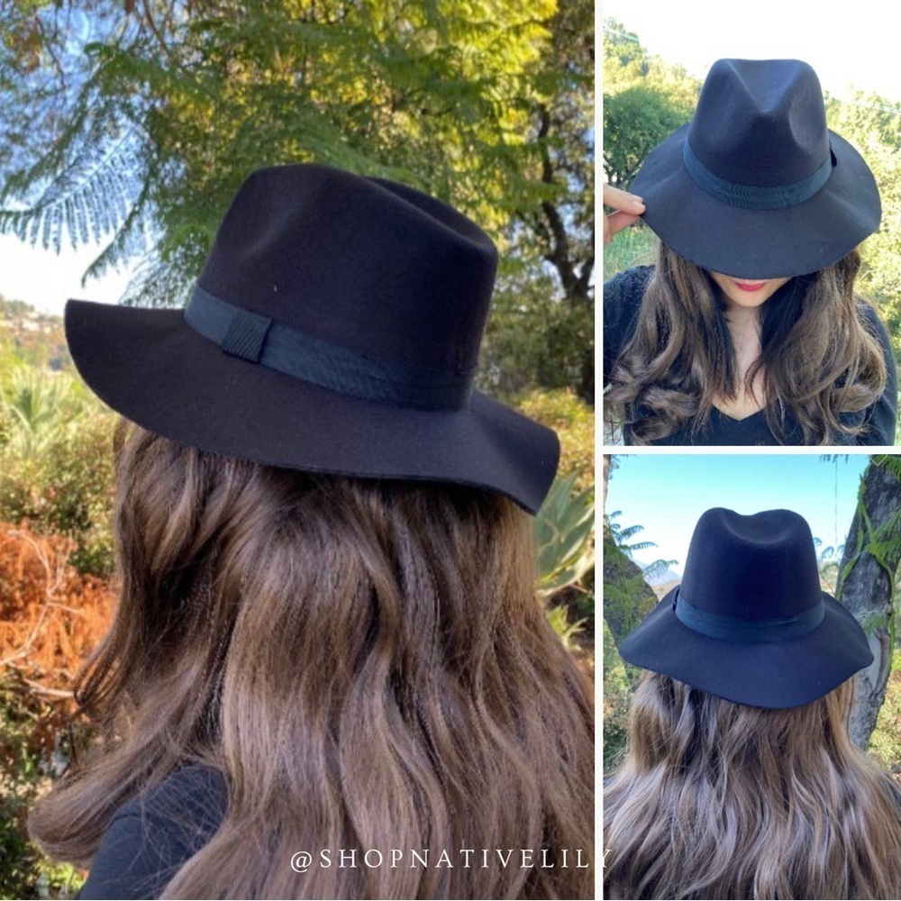 NWT Women’s Boho Floppy Black Panama Hat With Grosgrain Band, Black